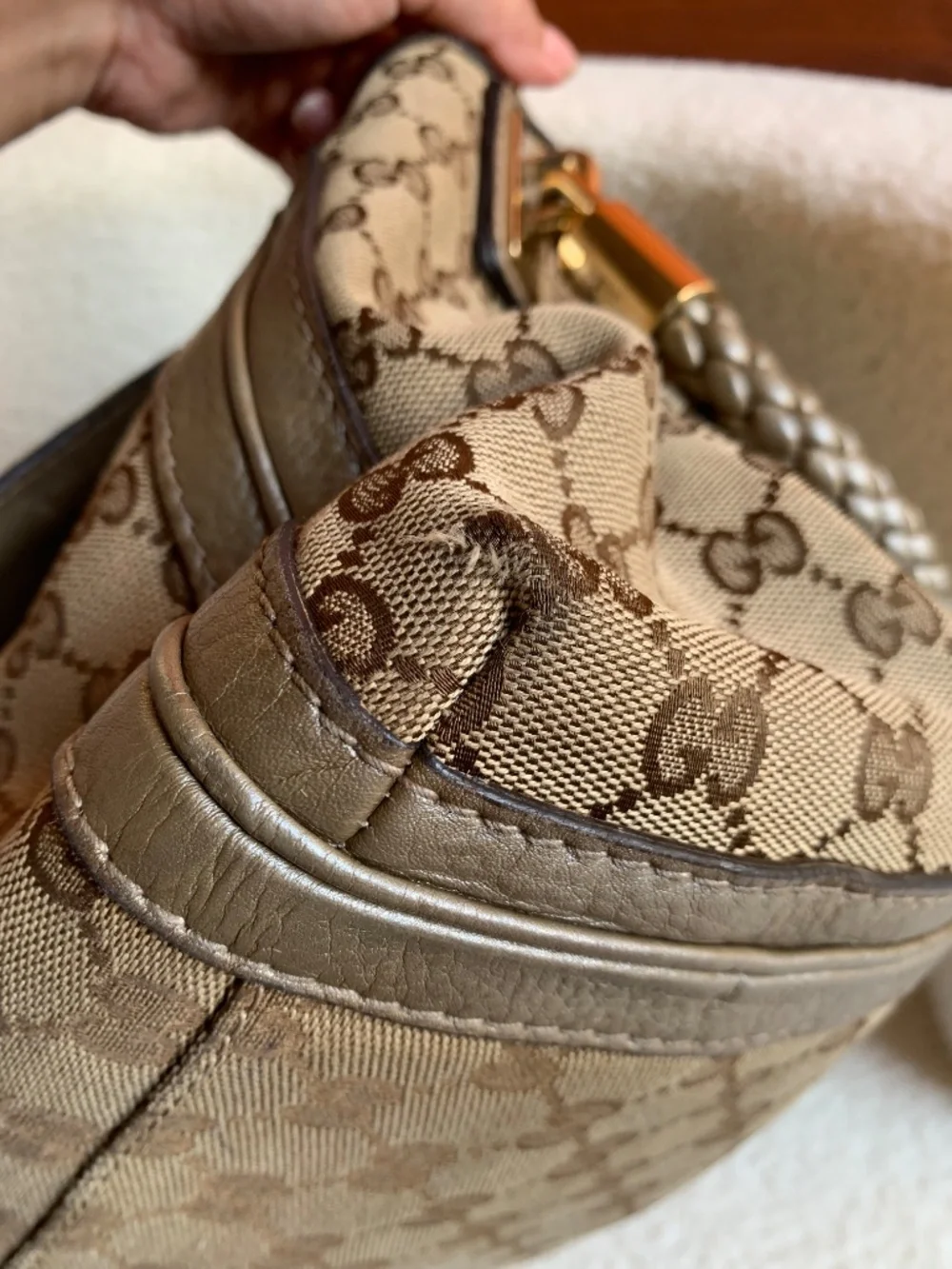 Authentic Gucci GG Bella Tassel bamboo shoulder bag